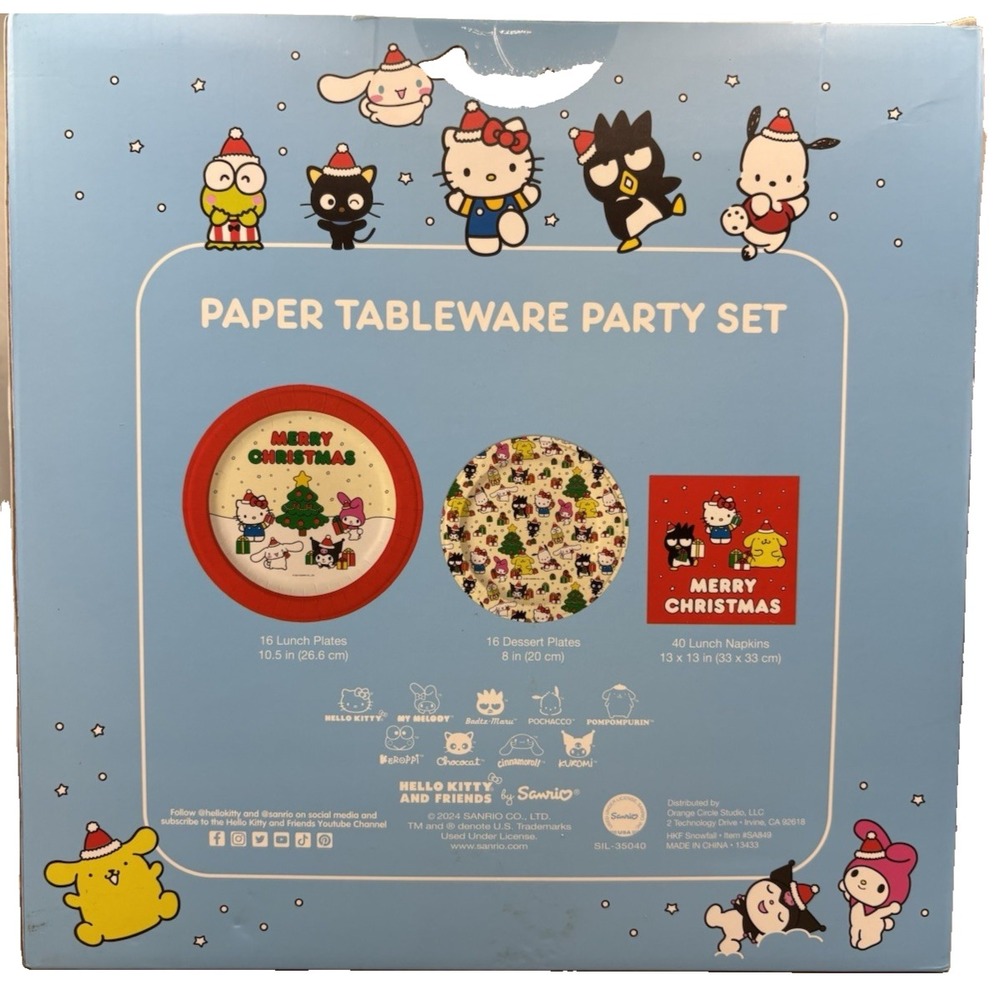 Hello Kitty Paper Tableware Party Set Merry Christmas Tree Gifts NEW In Box - Picture 2 of 5